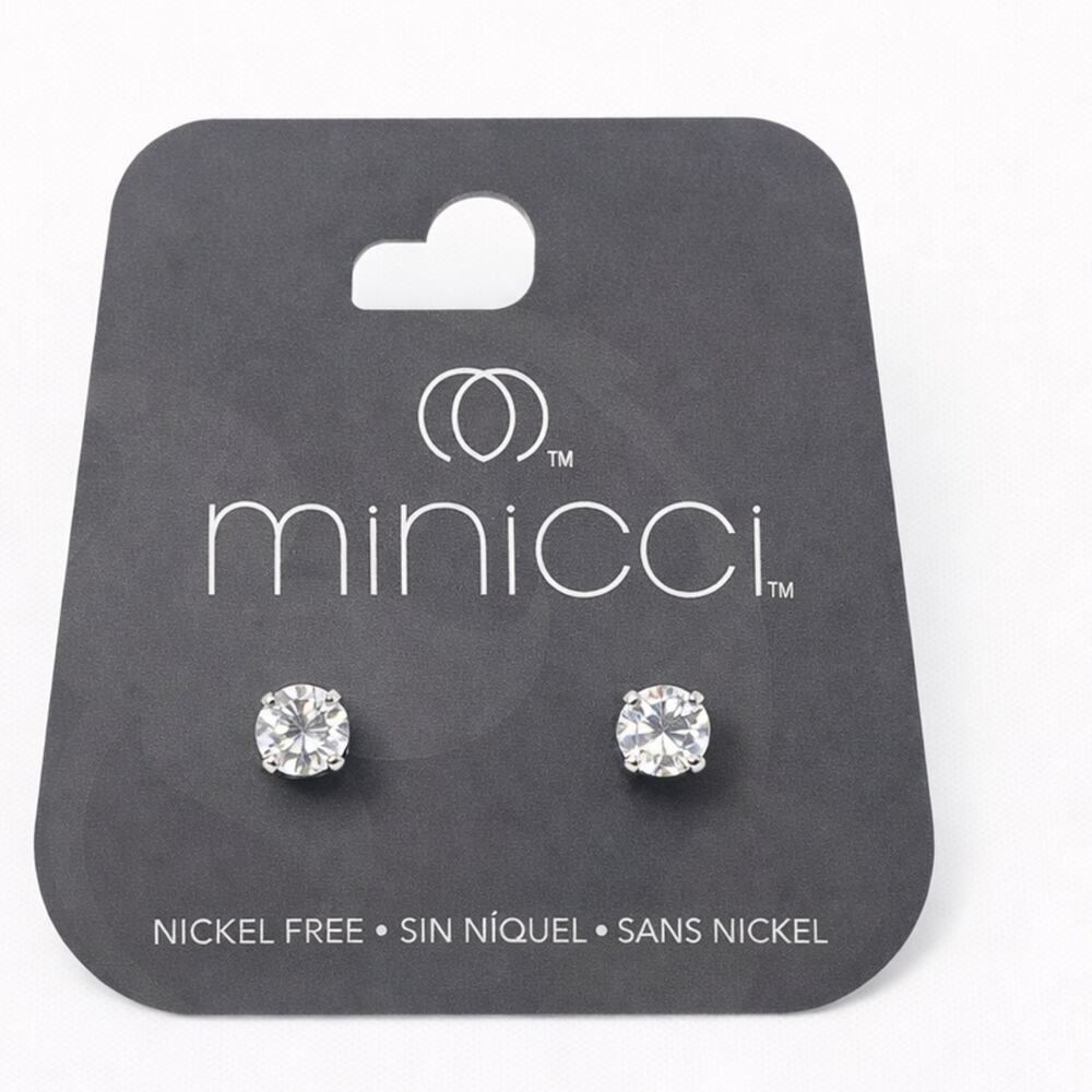 Minicci‎ Nickel Free CZ Stud Earrings Silver Tone Hypoallergenic New